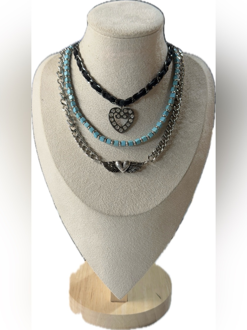 Idyllwind Turquoise and Silver Layered Heart & Wing Necklace Set